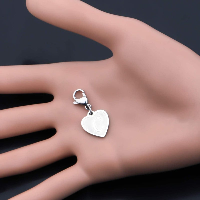 FAADBUK Initial Letter A-Z Alphabet Heart Charms for Jewelry Bracelet Keychain Necklace Initial Stainless steel Clasp Clip on Charm - Image 3